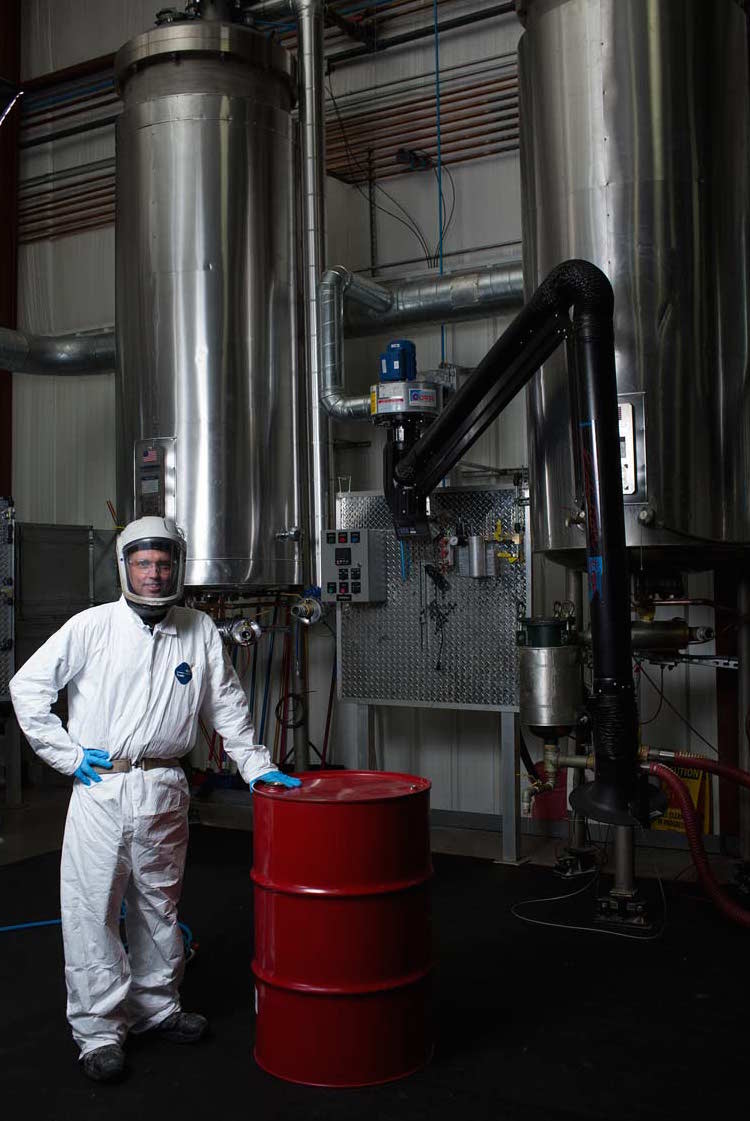 Worker in a chemical processing facility