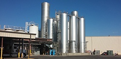 Silos outside food processing plant